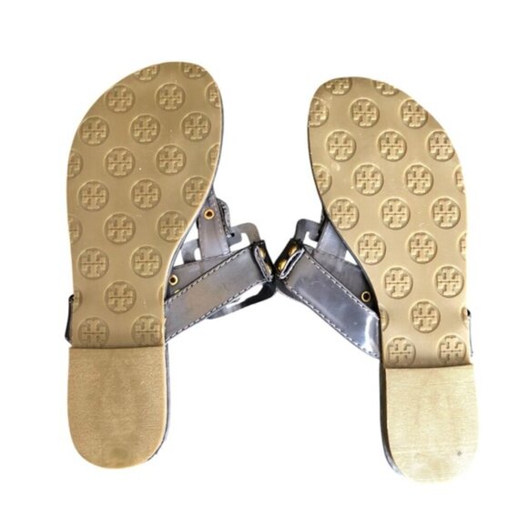 Tory Burch Miller Sandals Gunmetal Leather Thong Size 7 Metallic - Picture 14 of 15
